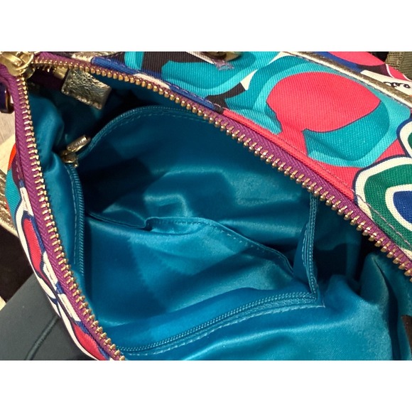 Coach Multicolor Op Art Print Canvas Leather Trim Shoulder Bag Purse Gold Chain - Picture 10 of 17